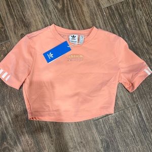 Cropped tee t-shirt, trace pink, adidas, small